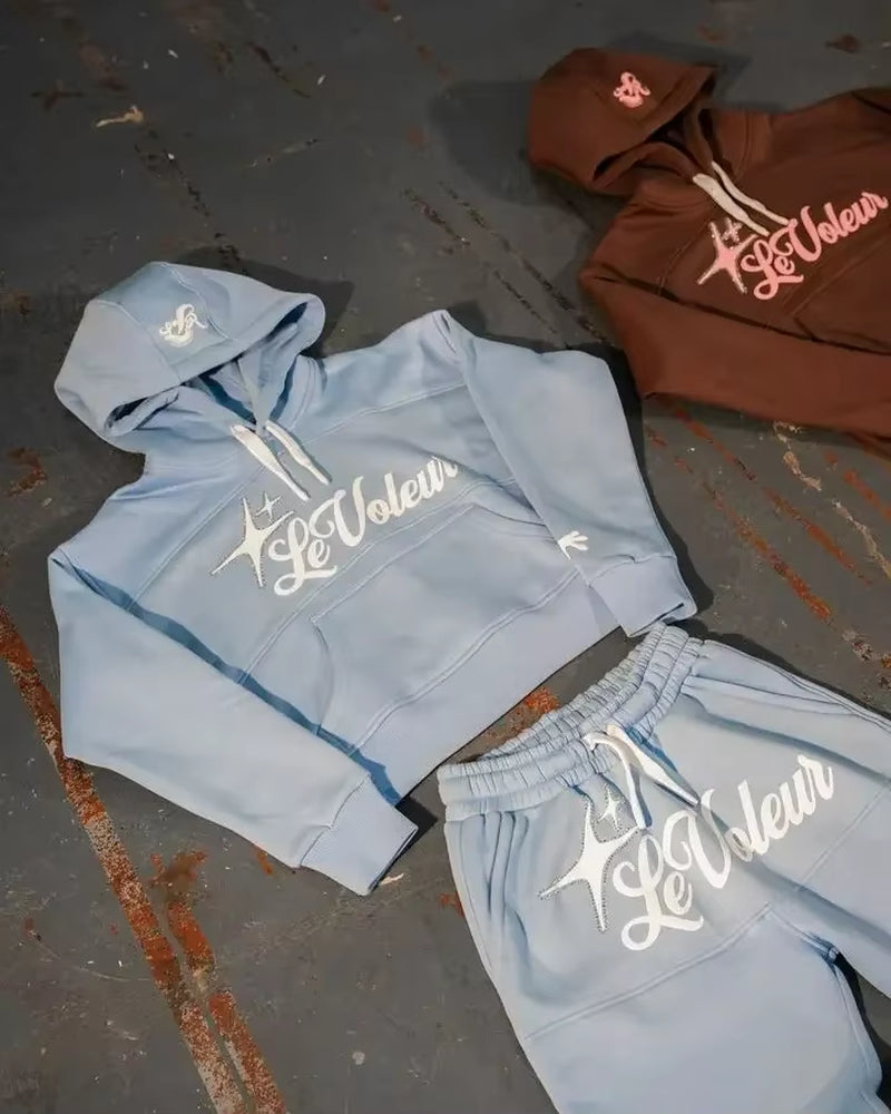 Y2K Trousers Two Piece Set Men Harajuku Hip Hop Lettering Oversized Pullover Hoodie Sweatshirt Punk Rock Casual Pants Streetwear
