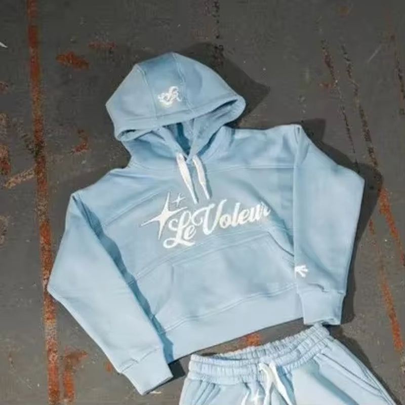 Y2K Trousers Two Piece Set Men Harajuku Hip Hop Lettering Oversized Pullover Hoodie Sweatshirt Punk Rock Casual Pants Streetwear
