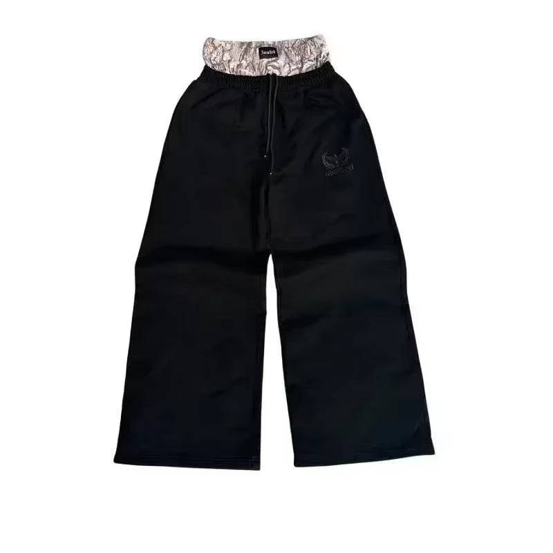 Y2K Fashion Double Waist Pants New American Street Trend Hip Hop Men Clothing Jogger Drawstring Sweatpants Loose Cargo Trousers