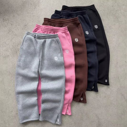 Trendy Embroidery Casual Loose Wide Leg Pants Y2K Harajuku Retro Street Wear Solid Color Sweatpants Men Women Straight Leg Pants