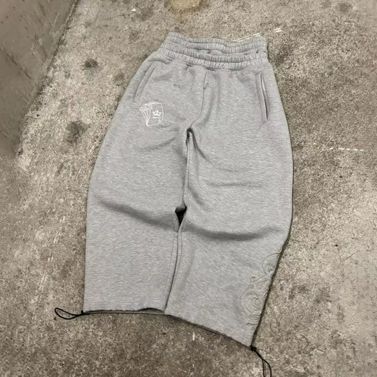 Y2K Double Waist Jogger Pants Men Poker Embroidery Pattern Sagging Pants Street Hip Hop Gym Sportwear Unisex Baggy Sweatpants