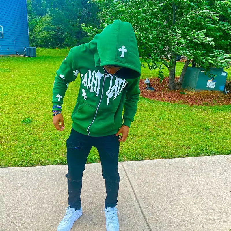 Y2K Hip Hop Hoodie Harajuku Punk Y2K Gothic Grunge Rhinestones Zip up Hoodies Long Sleeve Sweatshirt Jacket Streetwear Winter