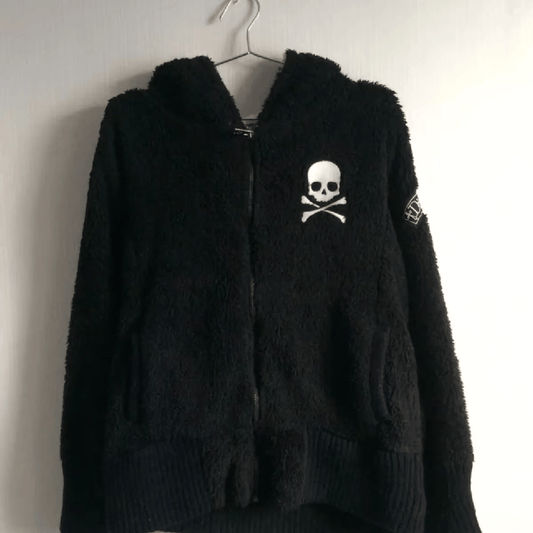 Y2K Lamb Wool Jackets Women Gothic Hoodies Cross Skull Grunge Zipper Sweatshirts Vintage Casual Hooded Coats Harajuku Streetwear