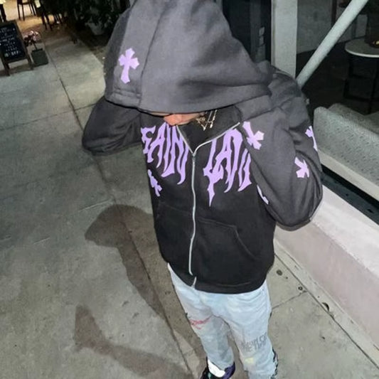Y2K Hip Hop Hoodie Harajuku Punk Y2K Gothic Grunge Rhinestones Zip up Hoodies Long Sleeve Sweatshirt Jacket Streetwear Winter