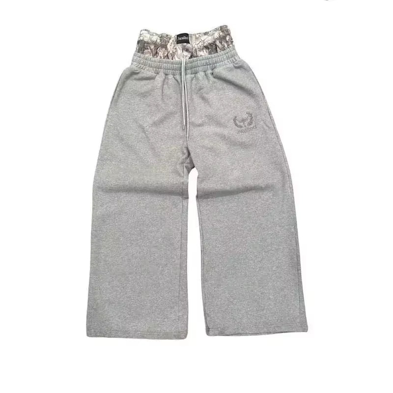 Y2K Fashion Double Waist Pants New American Street Trend Hip Hop Men Clothing Jogger Drawstring Sweatpants Loose Cargo Trousers